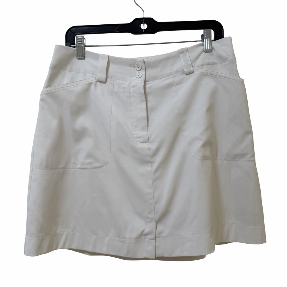NIKE Women Golf Dri Fit Athletic Mini Skort Size 10 White Tennis Golf Pickleball